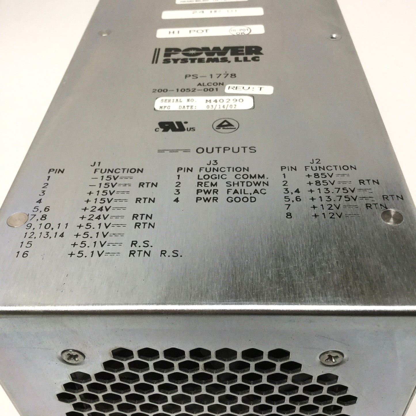 Used Power Systems PS-1778 Multi-Output Supply from Alcon Legacy 20000, 5.1/12/15/24V