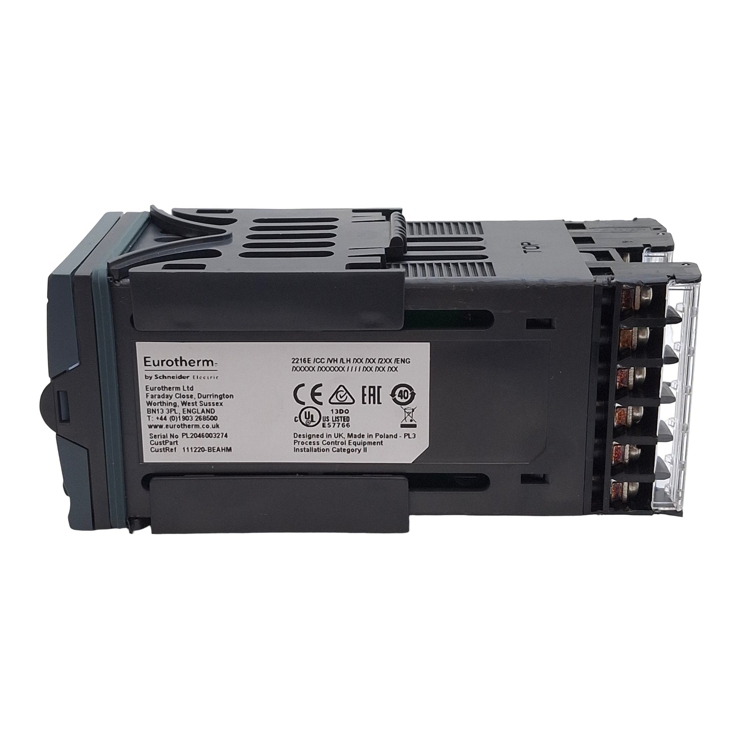 Used Eurotherm 2216E/CC/VH/LH/XX/XX/2XX/ENG Temperature Controller, 120-240VAC