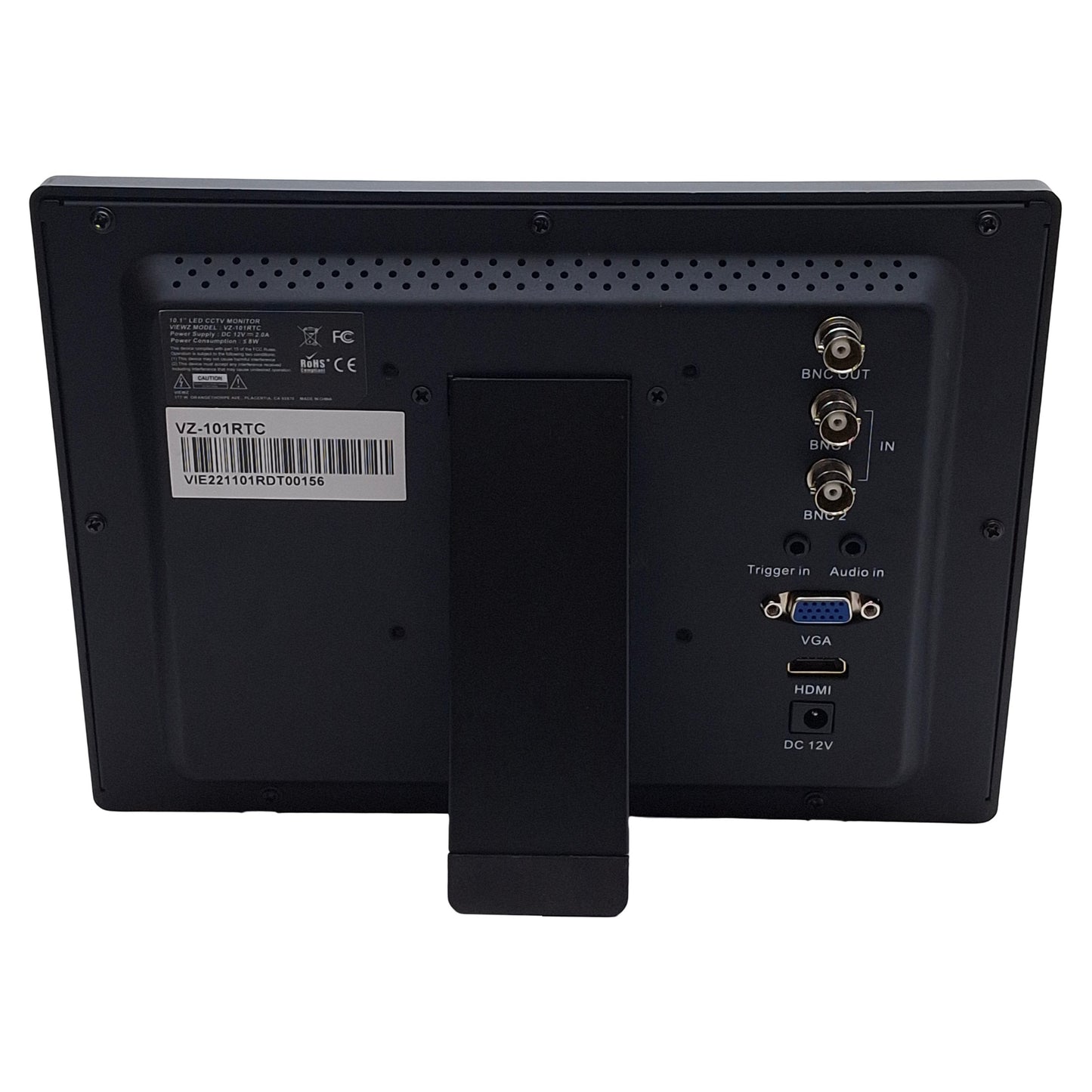 Used ViewZ VZ-101RTC CCTV Monitor, 10.1in LED, 1024x600, BNC, HDMI, VGA, 12VDC