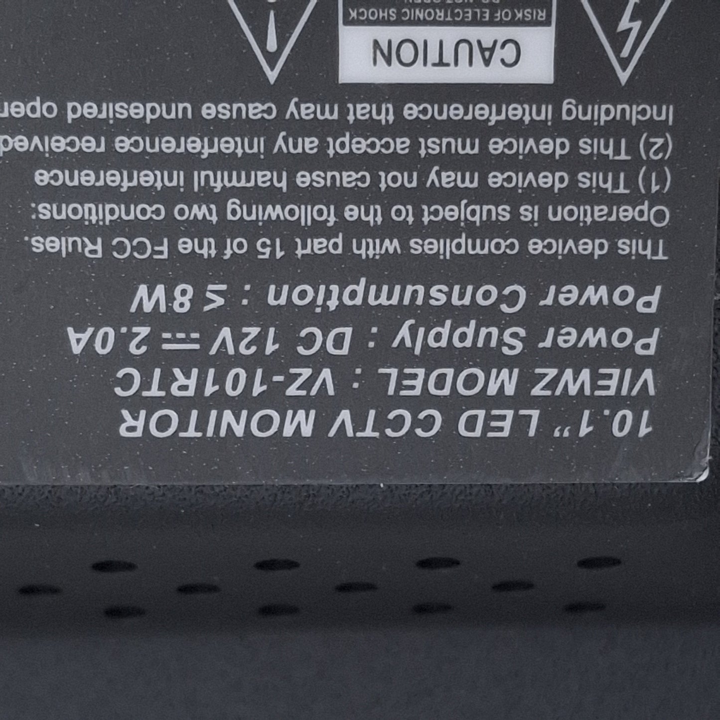 Used ViewZ VZ-101RTC CCTV Monitor, 10.1in LED, 1024x600, BNC, HDMI, VGA, 12VDC