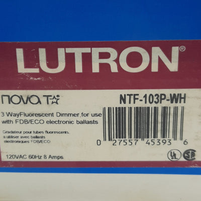 New Lutron NTF-103-WH Nova T 3-Way Preset Dimmer, 120VAC 8A, 3 Wire, 1 Pole, White