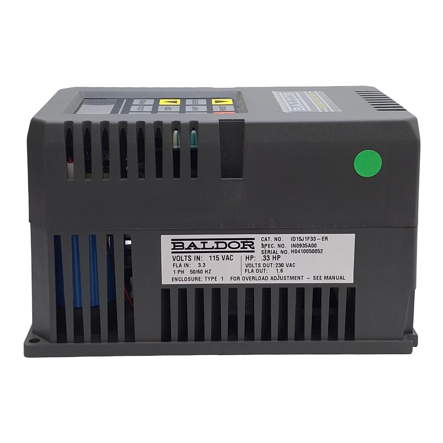 Used Baldor ID15J1F33-ER Adjustable Speed Drive, 0.33HP, 115VAC Input, 230VAC Output