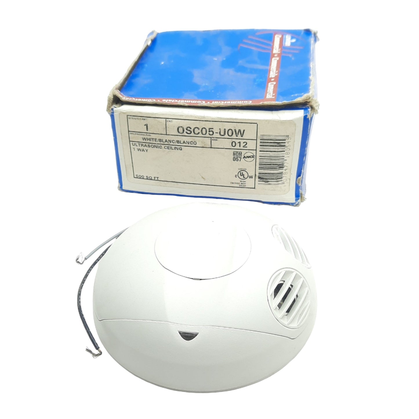 Used Leviton OSC05-U0W Ultrasonic Ceiling Sensor, 40kHz, 24VDC, 0-100% Ultrasonic