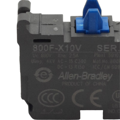 New Allen Bradley 800F-X10V Pushbutton Contact Block 1NO-LV 600V 2.5A, 22.5mm PB