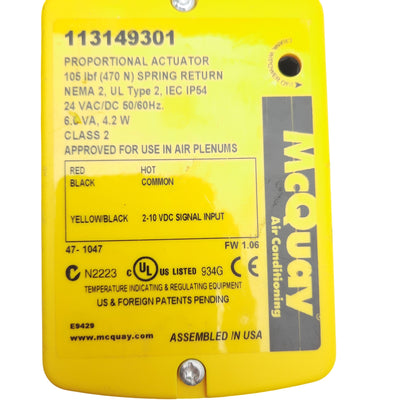 New McQuay 113149301 Proportional Actuator, 3-Way Valve, 1in Female NPT, 24VAC/DC