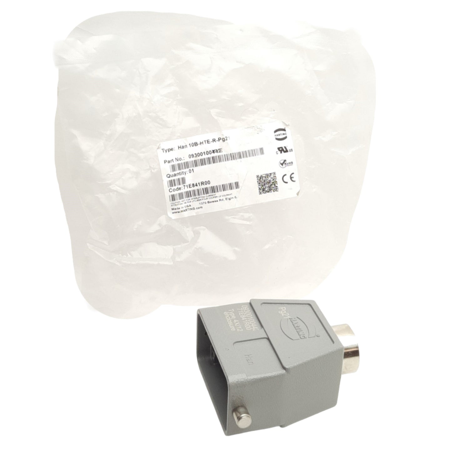 New Harting HAN10B-HTE-R-Pg21 Connector Housing 72.6mm x 72mm x 45mm, 10B Hood