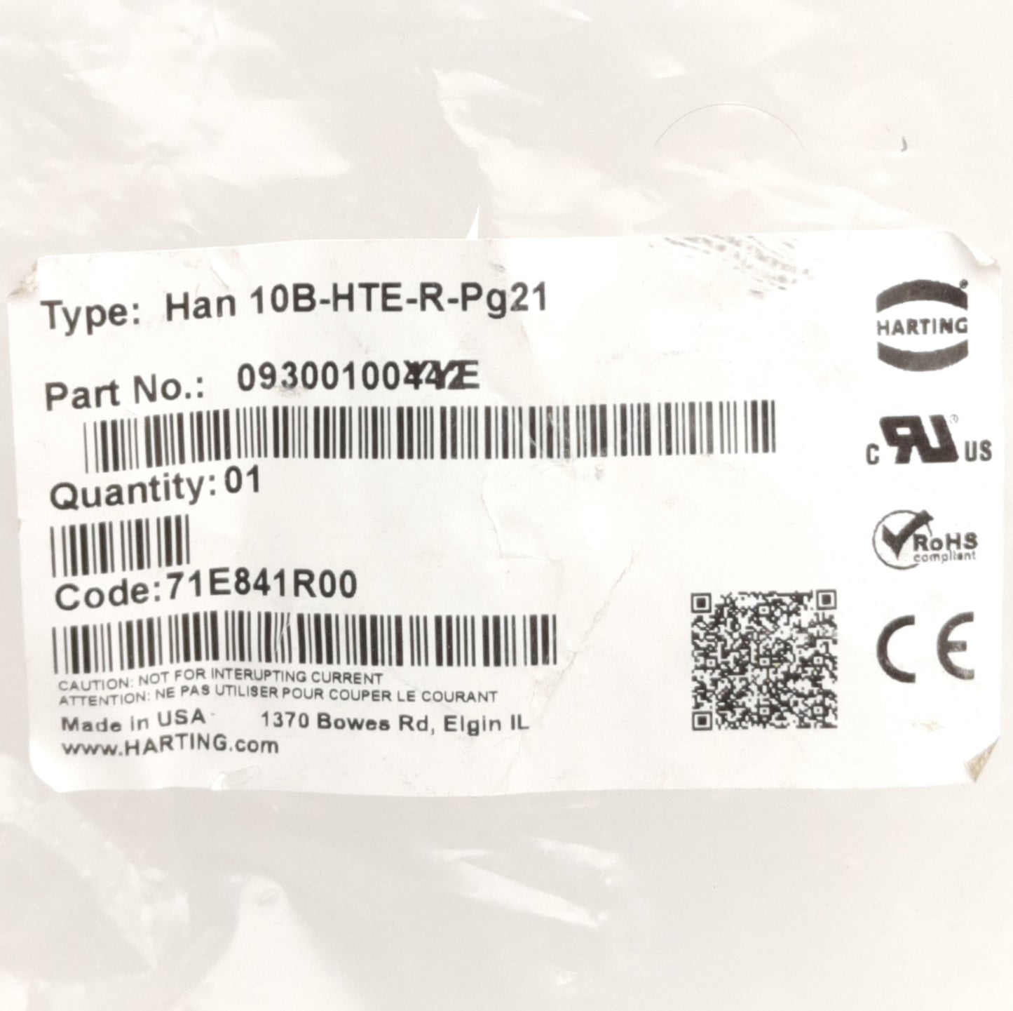 New Harting HAN10B-HTE-R-Pg21 Connector Housing 72.6mm x 72mm x 45mm, 10B Hood