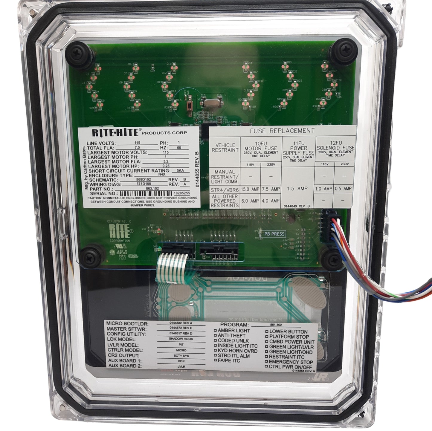 New Rite Hite 863.102 CBSHR5 Dock Lock Control Box, 115VAC Input, 7.0 FLA, HP 0.25