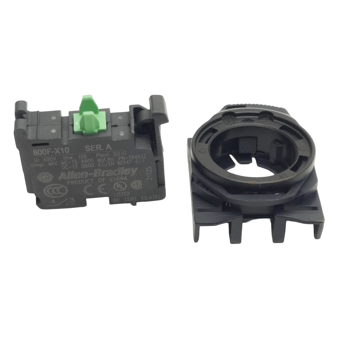 New Lot of 2 Allen Bradley 800F-PX10 Contact Block w/ Latch, 1N.O., 10A 600VAC, 22mm