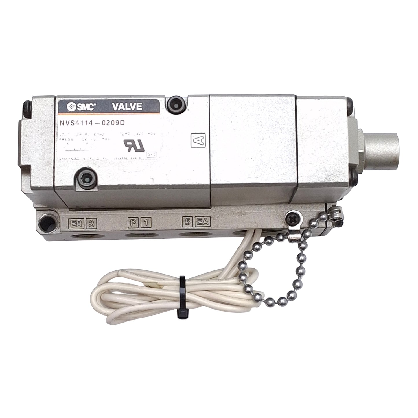 Used SMC NVS4114-0209D Solenoid Valve, Spring Return, 150PSI, 1/4in NPTF, 120VAC Coil