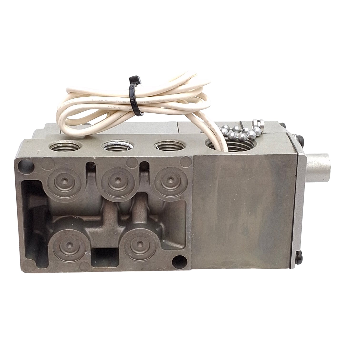 Used SMC NVS4114-0209D Solenoid Valve, Spring Return, 150PSI, 1/4in NPTF, 120VAC Coil
