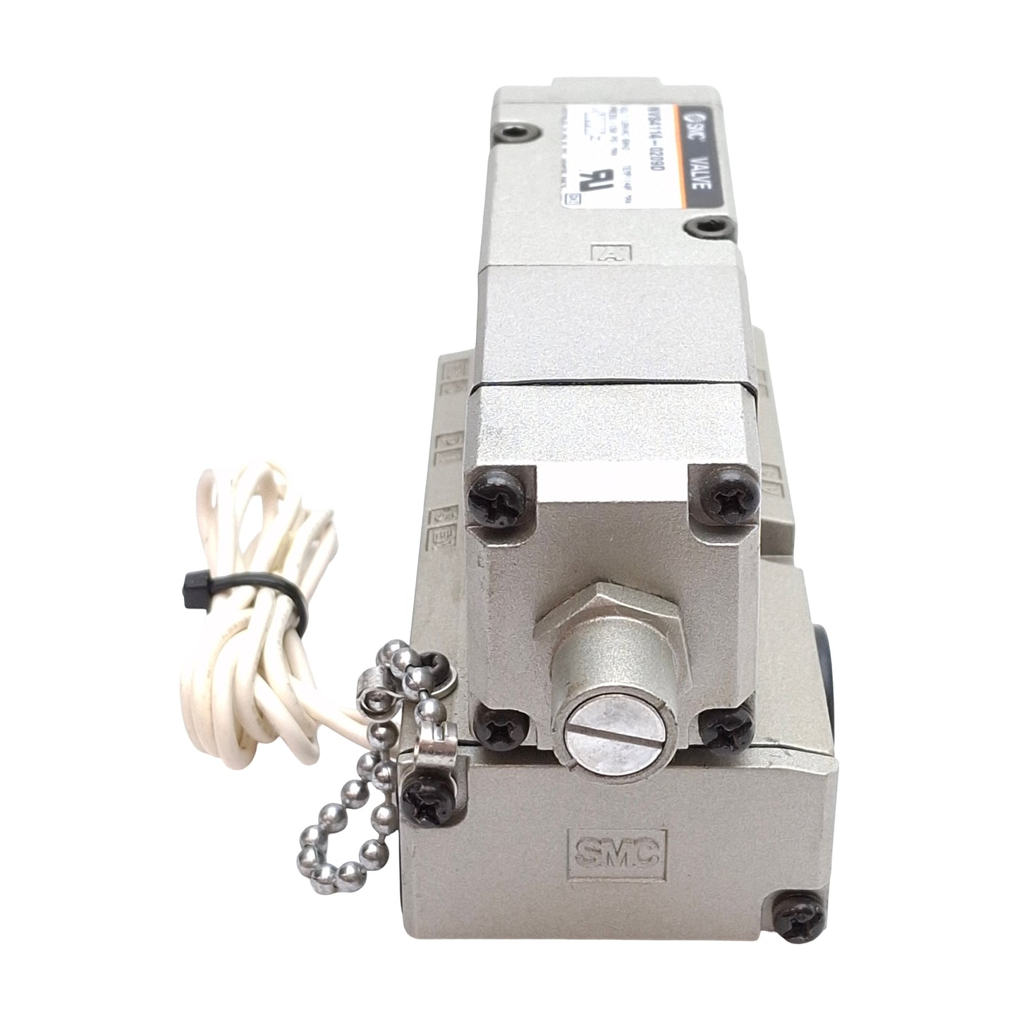 Used SMC NVS4114-0209D Solenoid Valve, Spring Return, 150PSI, 1/4in NPTF, 120VAC Coil