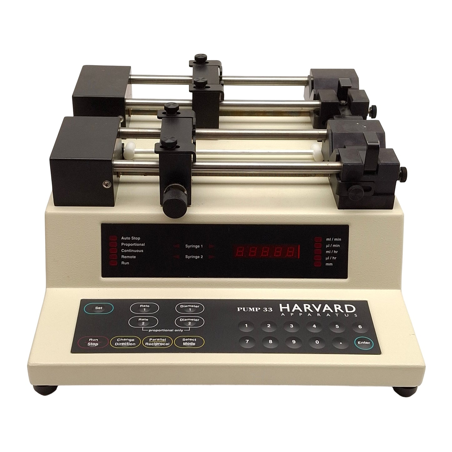Used Harvard Apparatus 55-3333 Dual Syringe Pump, 0.0004µL/hr-106.6mL/min, 36VDC