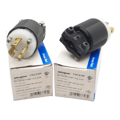 New Lot of 2 Eaton Arrow Hart CWL515P Safety Grip Locking Plug, 2P-3W, 15A 125VAC