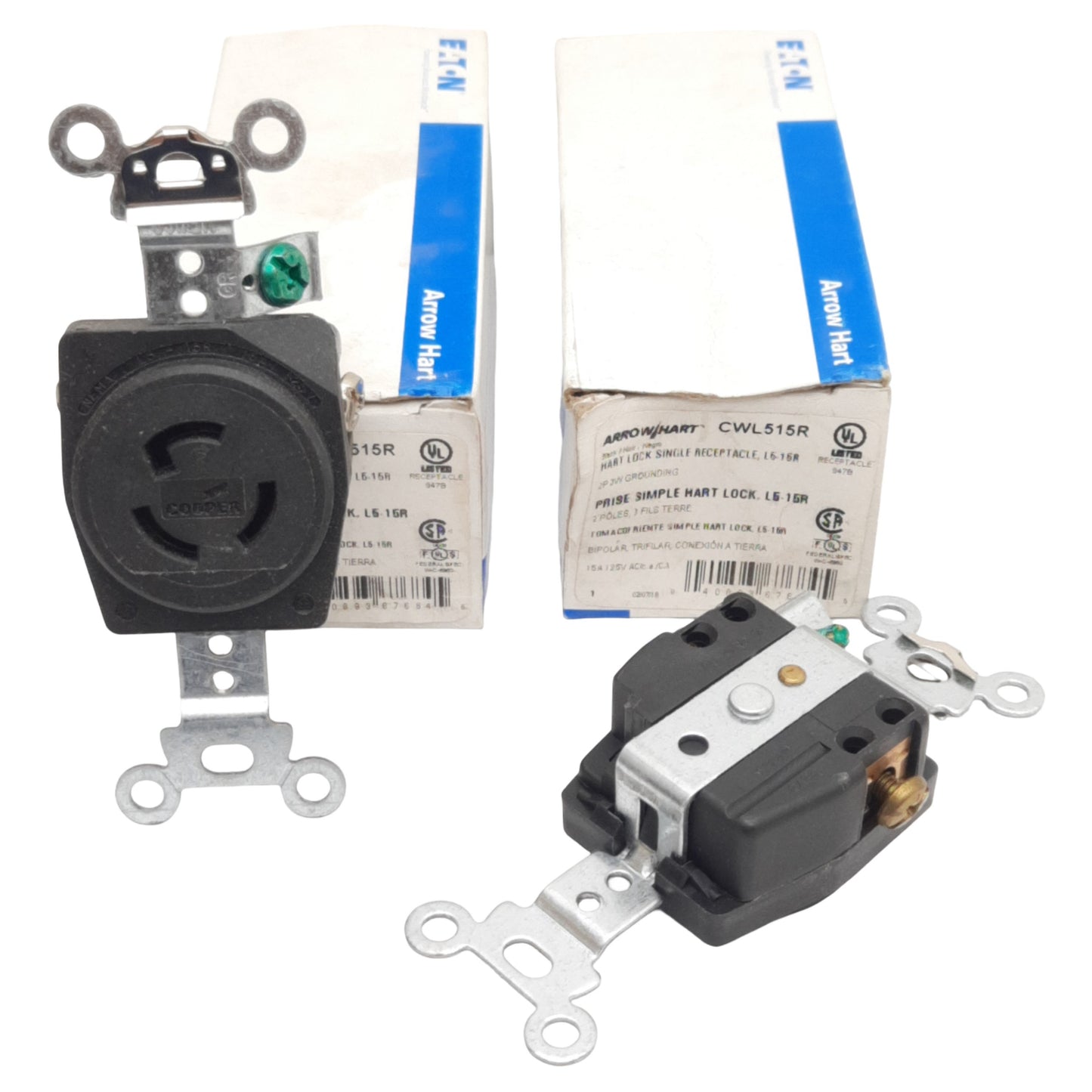 New Lot of 2 Eaton Arrow Hart CWL515R Locking Receptacle, 2-Pole/3-Wire, 15A 125VAC