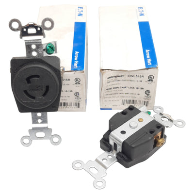 New Lot of 2 Eaton Arrow Hart CWL515R Locking Receptacle, 2-Pole/3-Wire, 15A 125VAC