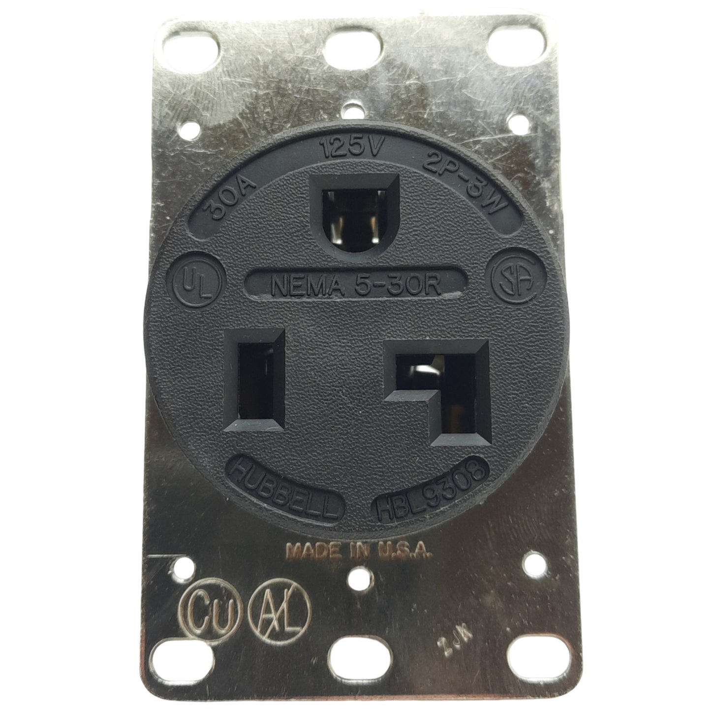 New Hubbell HBL9308 Receptacle, 30A, 125VAC, 2 Pole, 3 Wire, Flush Mount, NEMA 5-30R