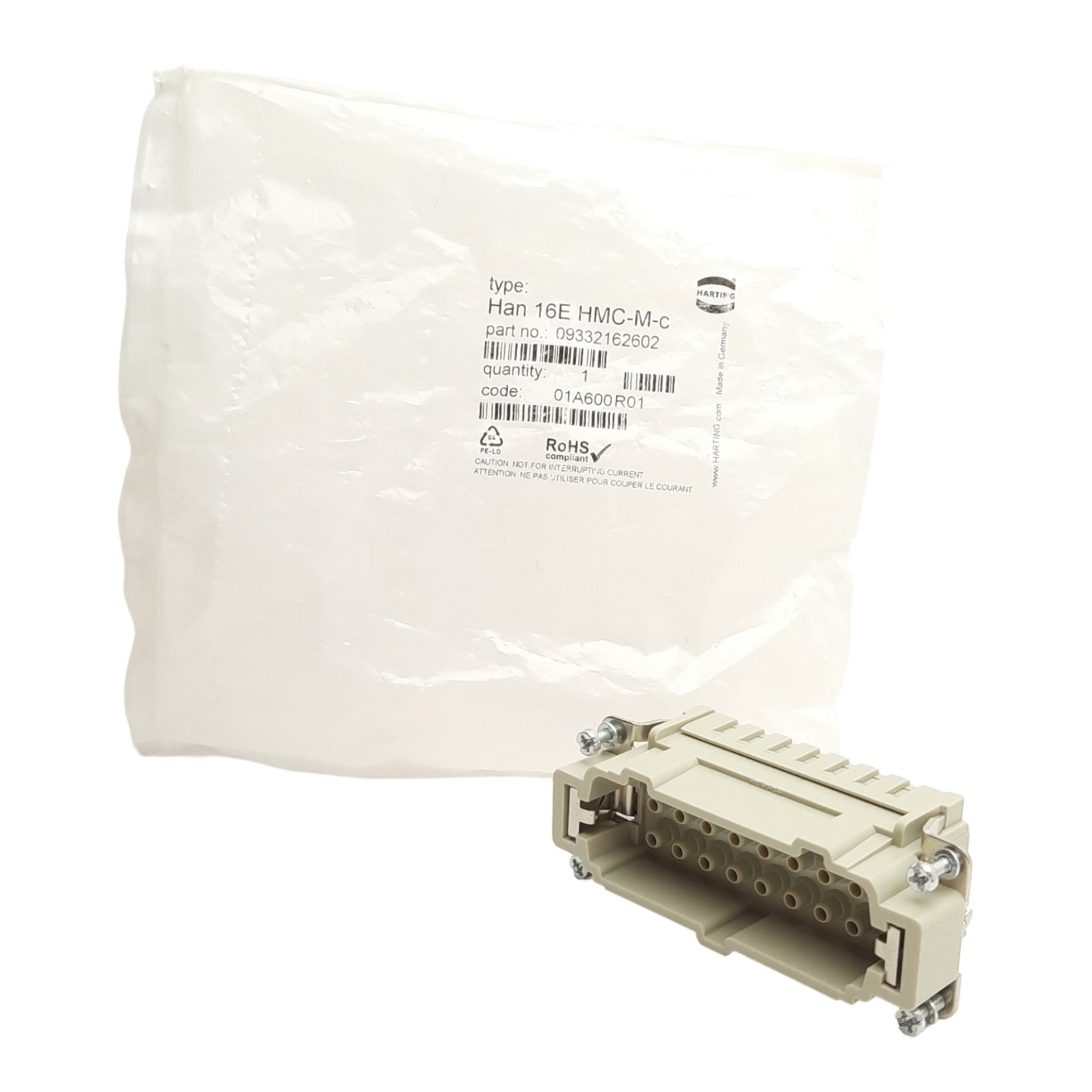 New Harting Han 16E HMC-M-c Heavy Duty Connector 16-Contacts, Male, 16B, 500V 16A