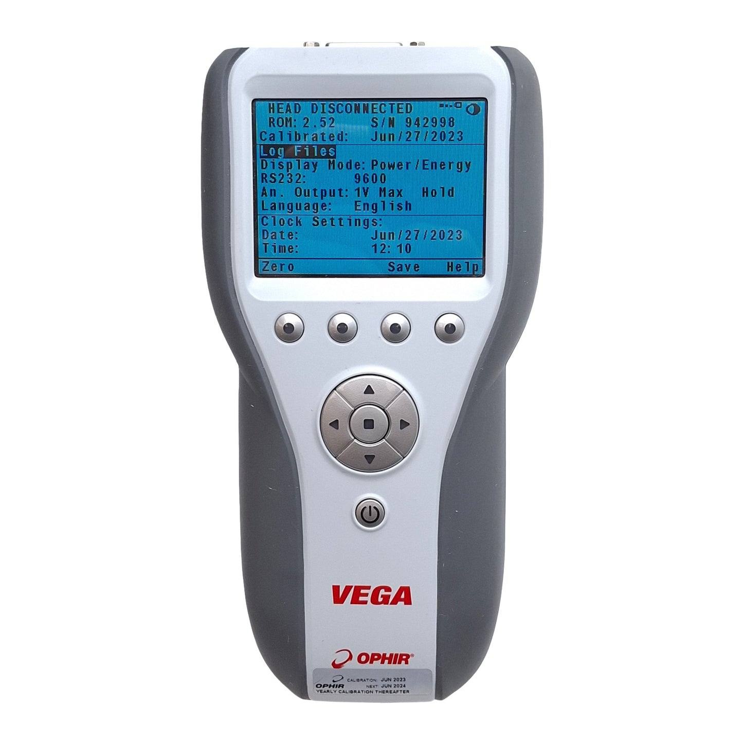 Used Ophir VEGA 7Z01560 Color Handheld Laser Power & Energy Meter, USB/RS232, 12VDC