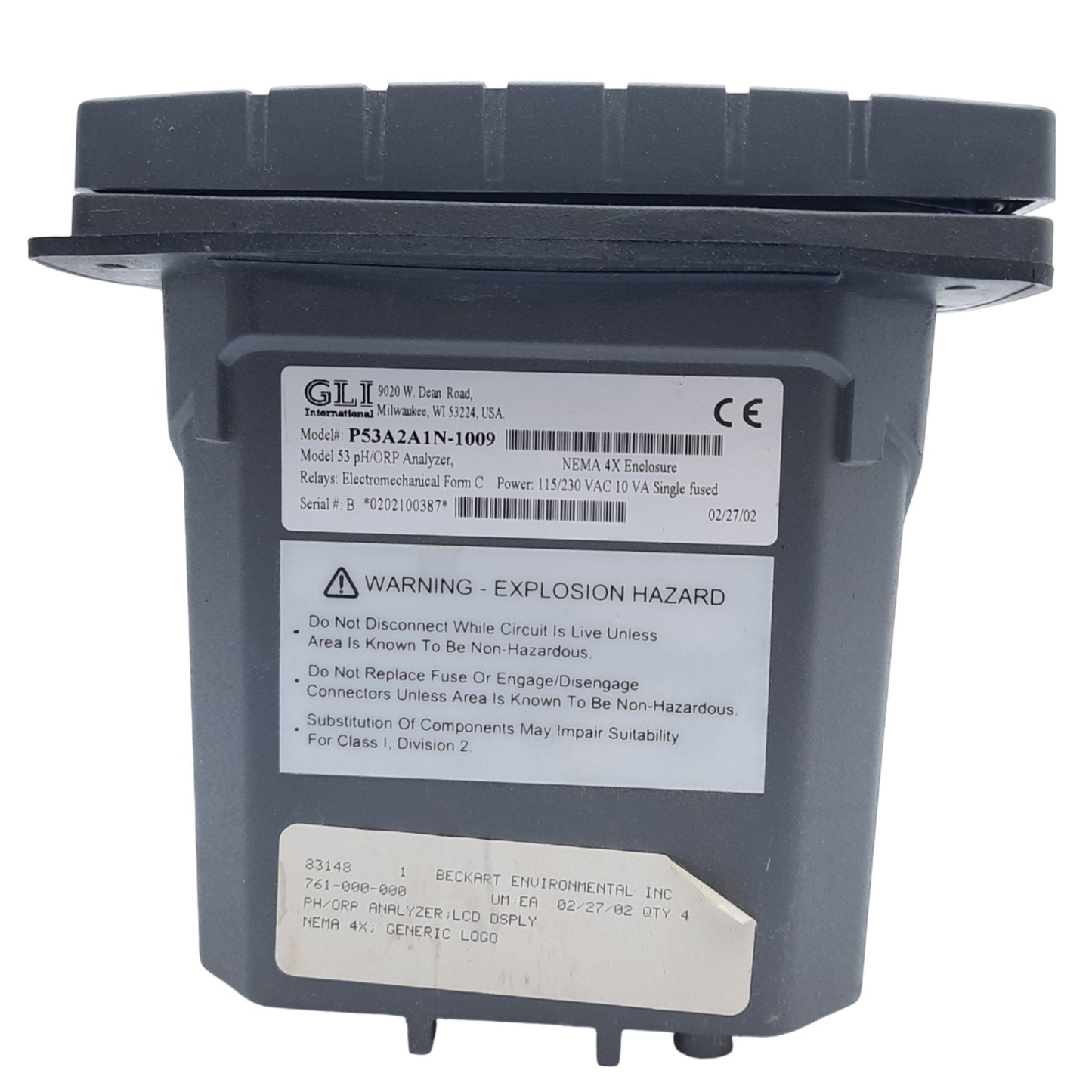 Used GLI P53A2A1N-1009 pH & ORP Analyzer Electromechanical Relay, 115/230 VAC 10V