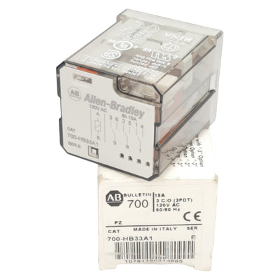 New Allen Bradley 700-HB33A1 Ice Cube Relay, 3PDT, 15A 30VDC/250VAC, 120VAC Coil