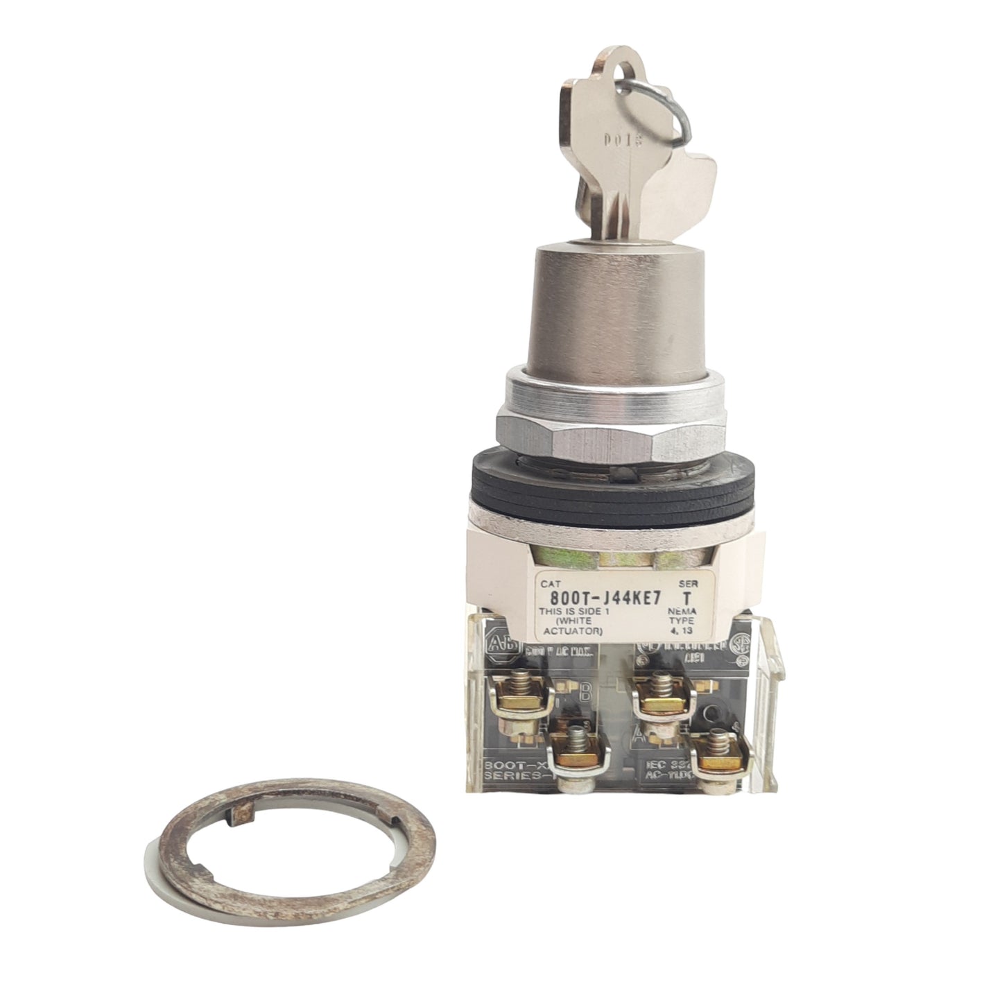 Used Allen Bradley 800T-J44KE7 Keyed Selector Switch, 33mm, 2NO + 2NC, Maintained