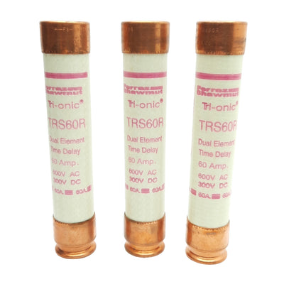 New Lot of 3 Ferraz Shawmut TRS60R Tri-onic Time Delay Fuse, 60A 600VAC 300VDC
