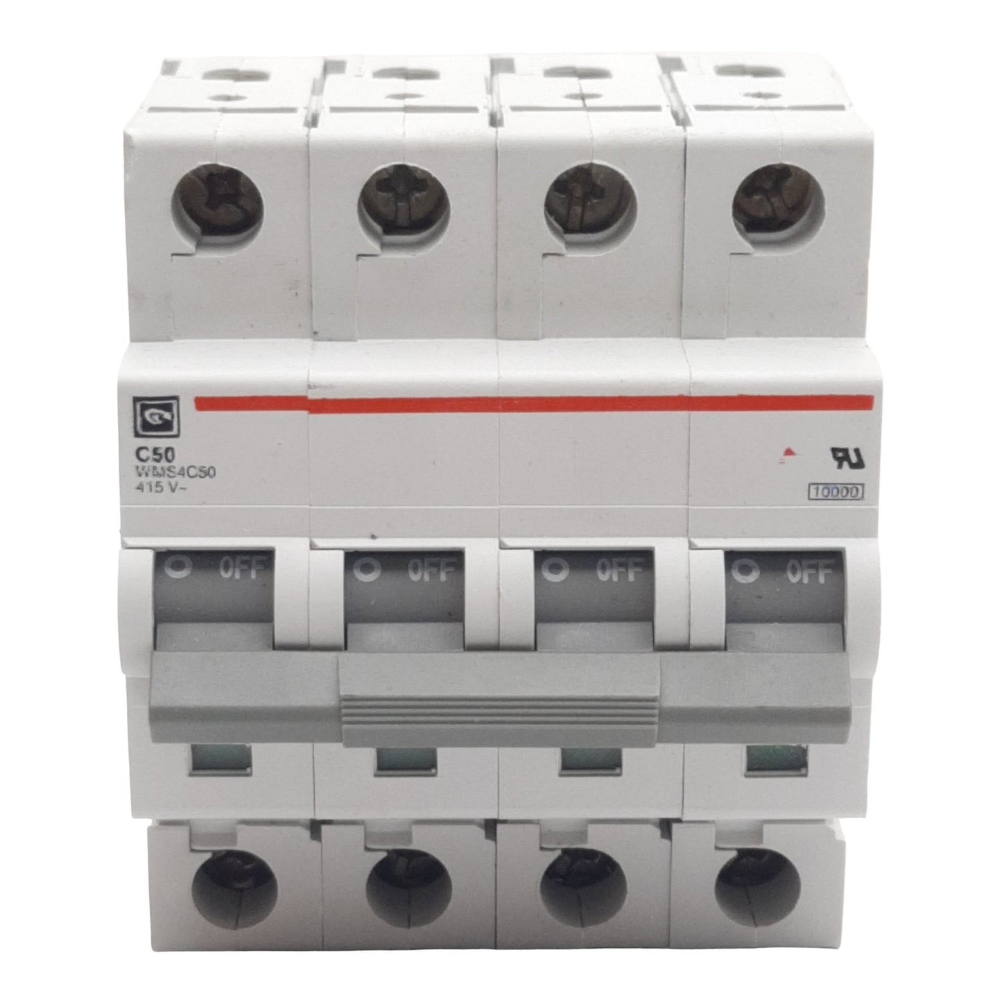 Used Cutler-Hammer WMS4C50 Circuit Breaker, 4-Pole, 50A 240/415VAC, DIN Rail