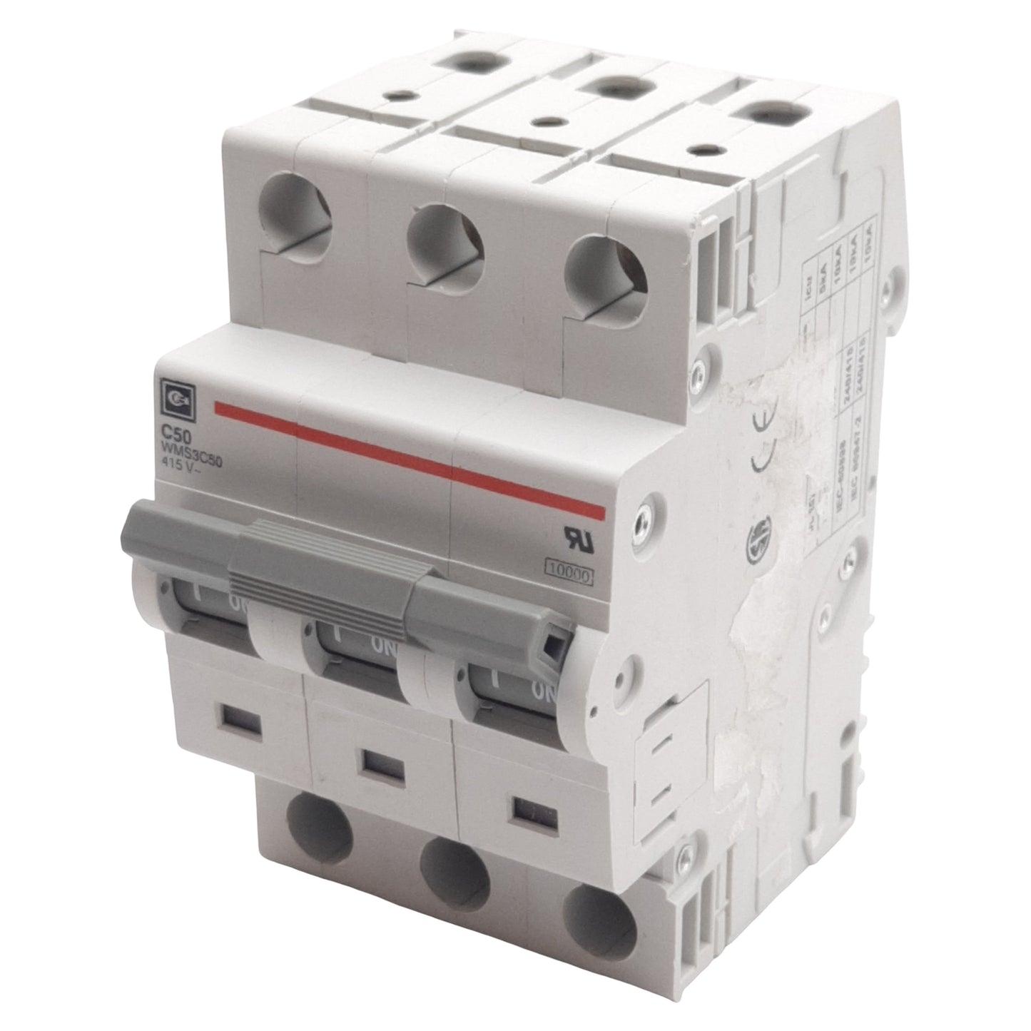 Used Cutler-Hammer WMS3C50 Circuit Breaker, 3-Pole, 50A 240/415VAC, DIN Rail