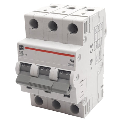 Used Cutler-Hammer WMS3C15 Circuit Breaker, 3-Pole, 15A 240/415VAC, DIN Rail