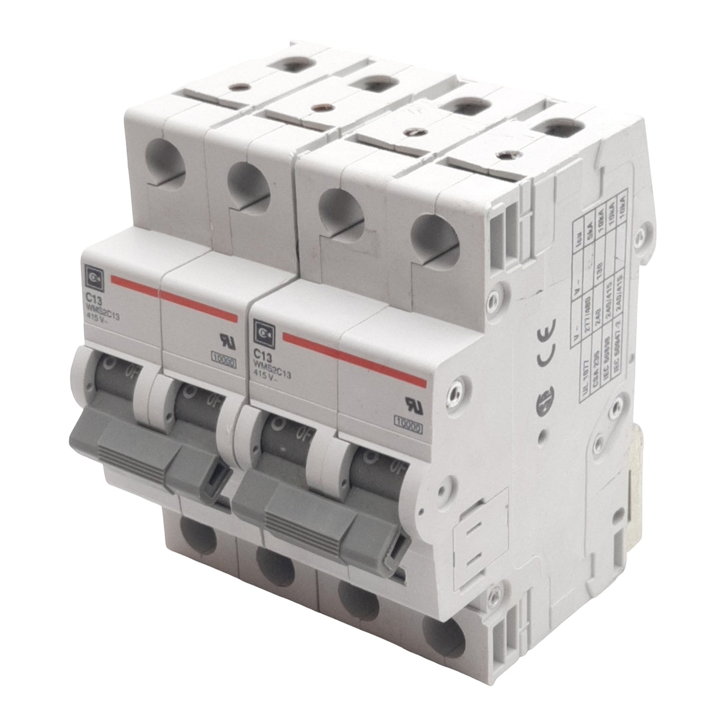 Used Lot of 2 Cutler-Hammer WMS2C13 Circuit Breaker, 2-Pole, 13A 240/415VAC, DIN Rail
