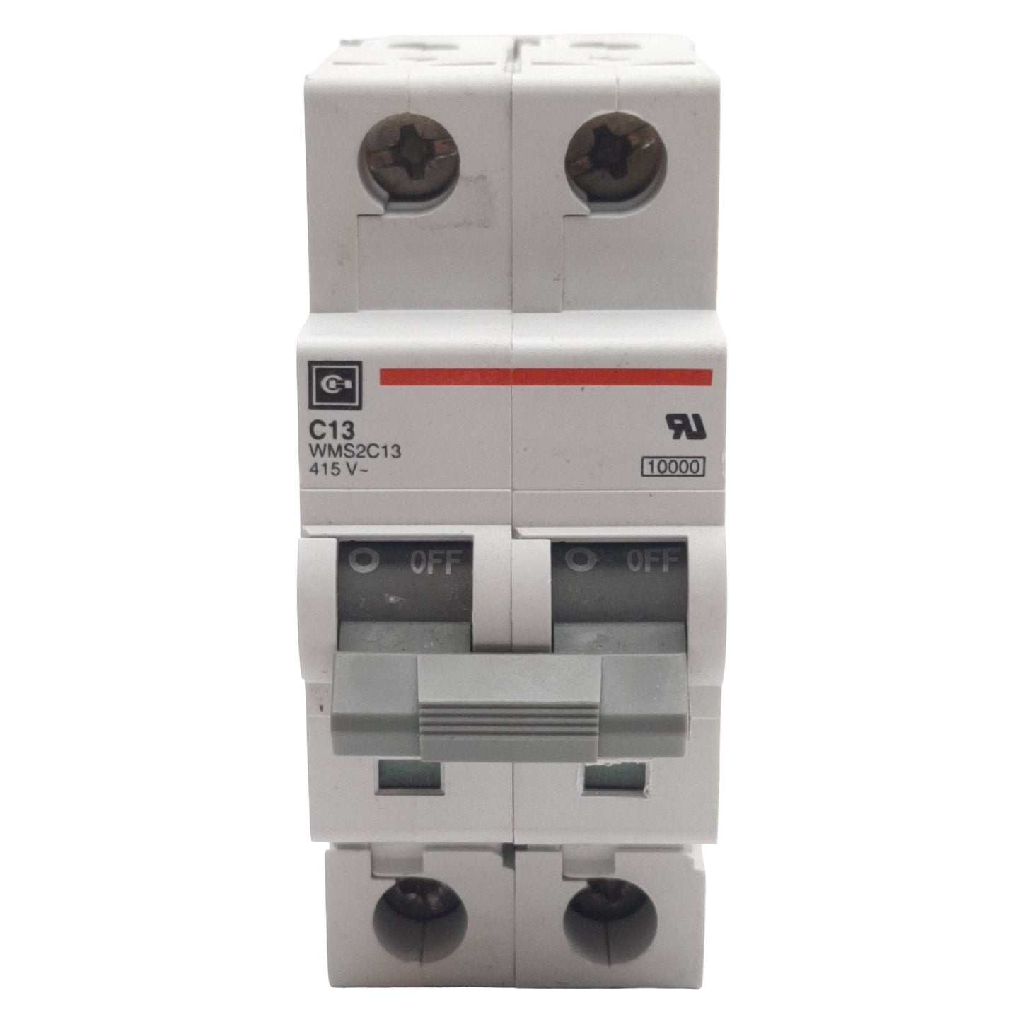 Used Lot of 2 Cutler-Hammer WMS2C13 Circuit Breaker, 2-Pole, 13A 240/415VAC, DIN Rail
