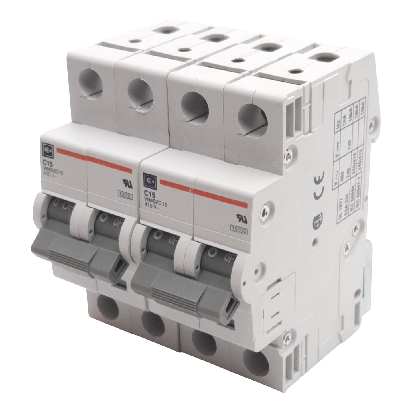 Used Lot of 2 Cutler-Hammer WMS2C15 Circuit Breaker, 2-Pole, 15A 240/415VAC, DIN Rail