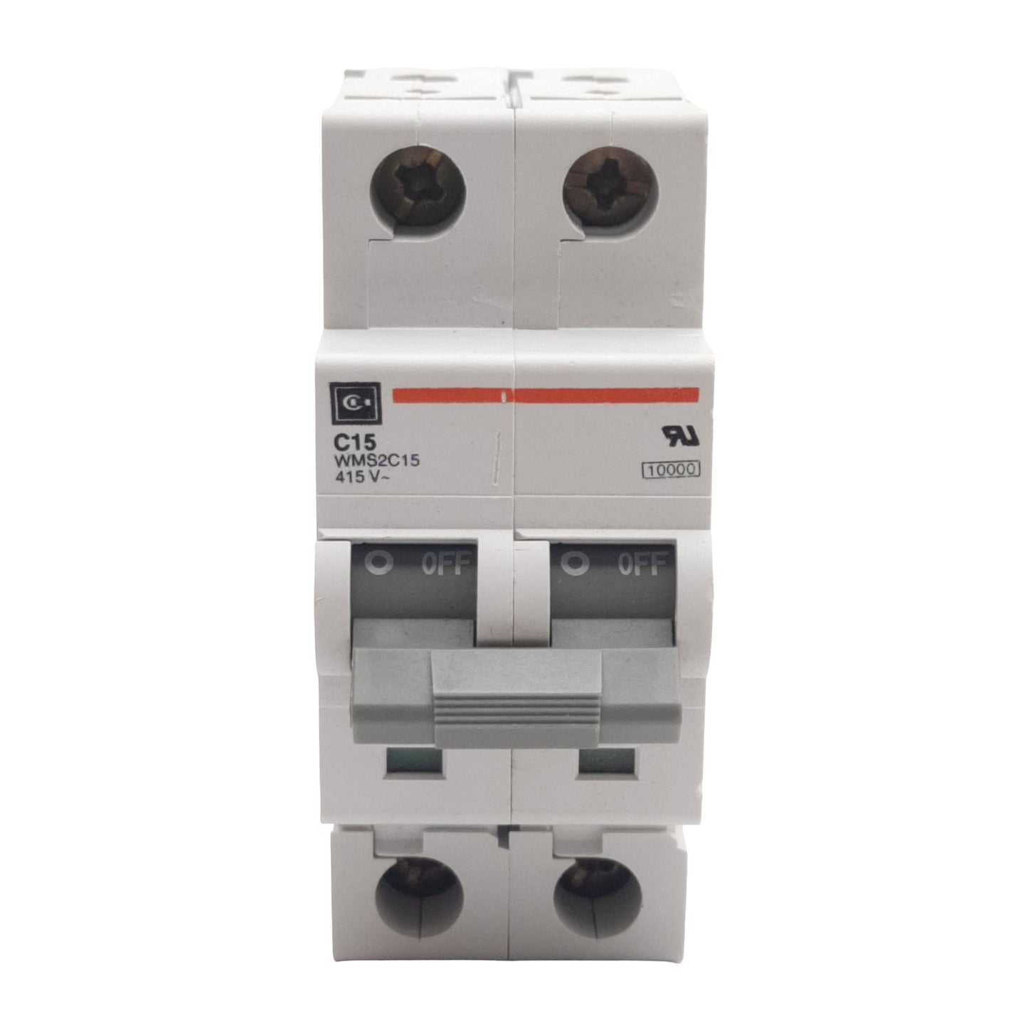 Used Lot of 2 Cutler-Hammer WMS2C15 Circuit Breaker, 2-Pole, 15A 240/415VAC, DIN Rail