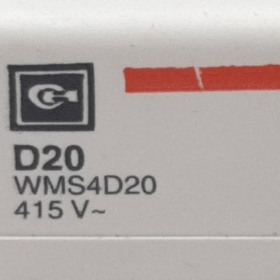 Used Cutler-Hammer WMS4D20 Circuit Breaker, 4-Pole, 20A 240/415VAC, DIN Rail