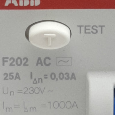 New ABB F202 AC-25/0.03 Residual Current Circuit Breaker, 2-Pole 30mA 25A 170-254VAC