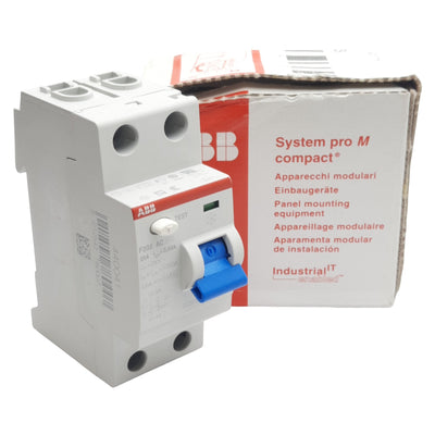 New ABB F202 AC-25/0.03 Residual Current Circuit Breaker, 2-Pole 30mA 25A 170-254VAC