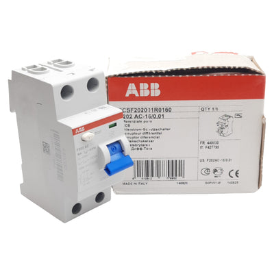 New ABB F202 AC-16/0.01 Residual Current Circuit Breaker 2-Pole, 10mA 16A 110-254VAC
