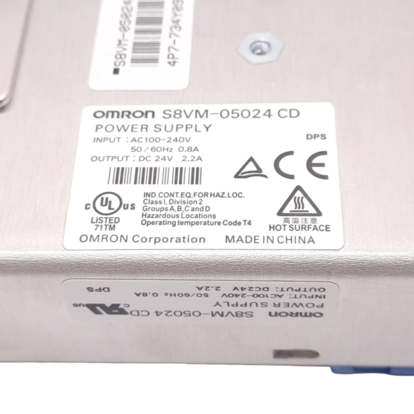 Used Omron S8VM-05024CD Power Supply, 100-240VAC In, 24VDC 2.2A Out, 50W Max