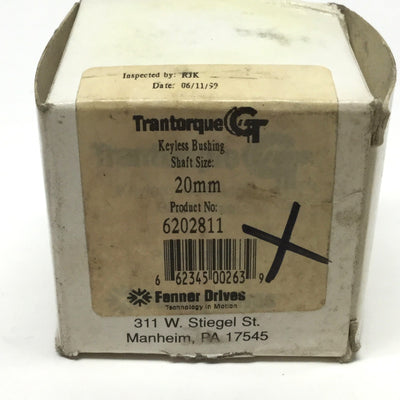 New – Open box Fenner 6202811 Trantorque GT Keyless Locking Shaft Bushing Single Nut 20mm Bore