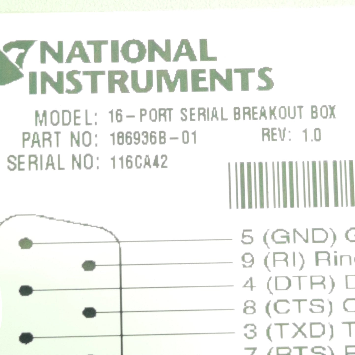 Used National Instruments 186936B-01 Breakout Box, 16 DB-9, SCSI Connector, RS-232