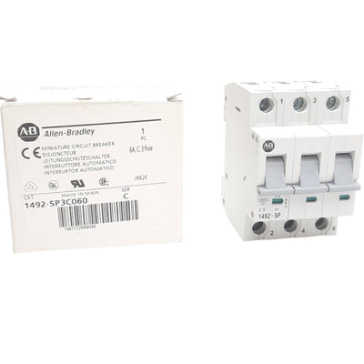 New Allen Bradley 1492-SP3C060 Miniature Circuit Breaker, 3 Pole, 6 Amp, 415 VAC