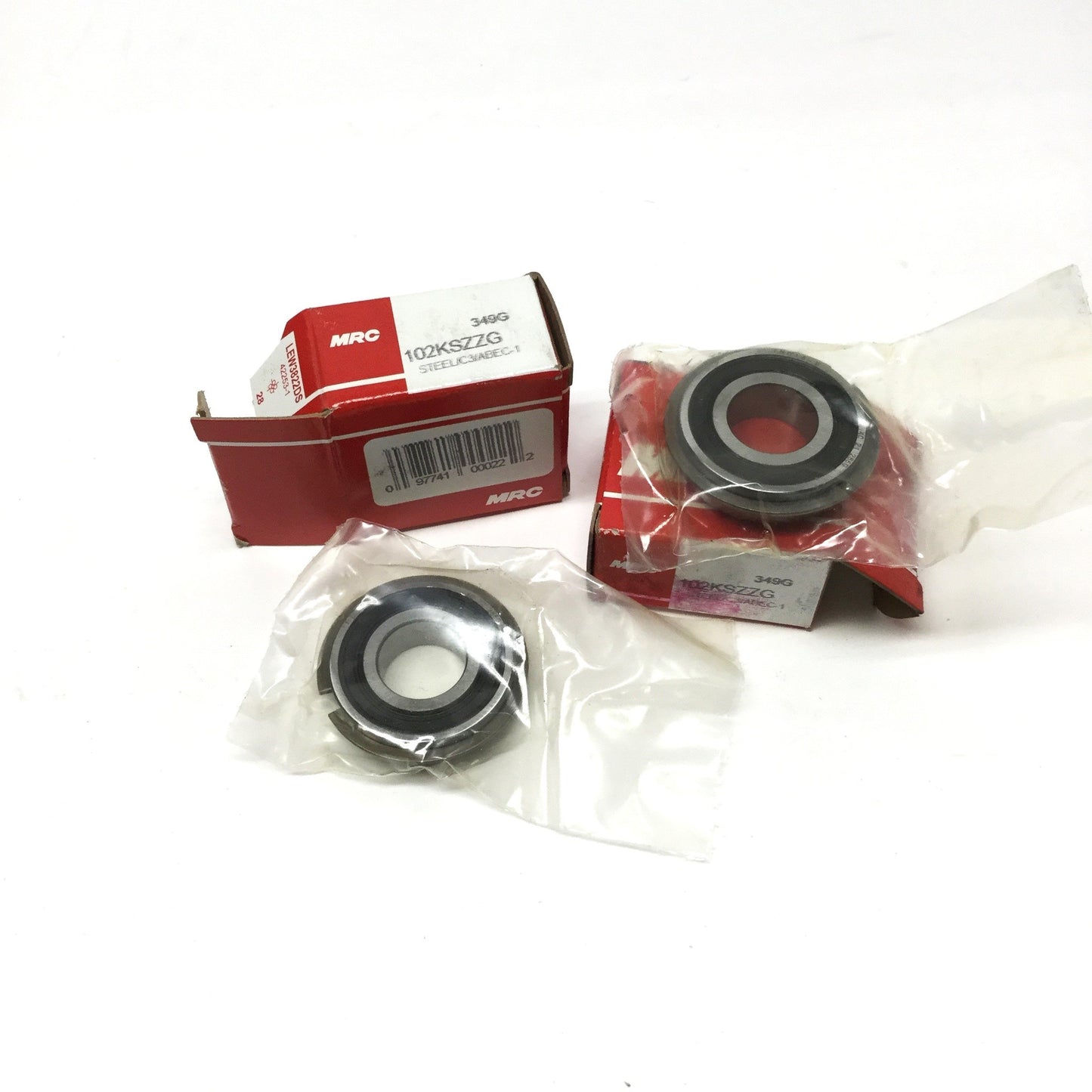 New Lot of 2 MRC 102KSZZG Sealed Snap Ring Ball Bearings Ø15mm Bore, Ø32mm OD, 9mm W