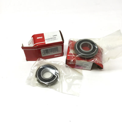 New Lot of 2 MRC 102KSZZG Sealed Snap Ring Ball Bearings Ø15mm Bore, Ø32mm OD, 9mm W