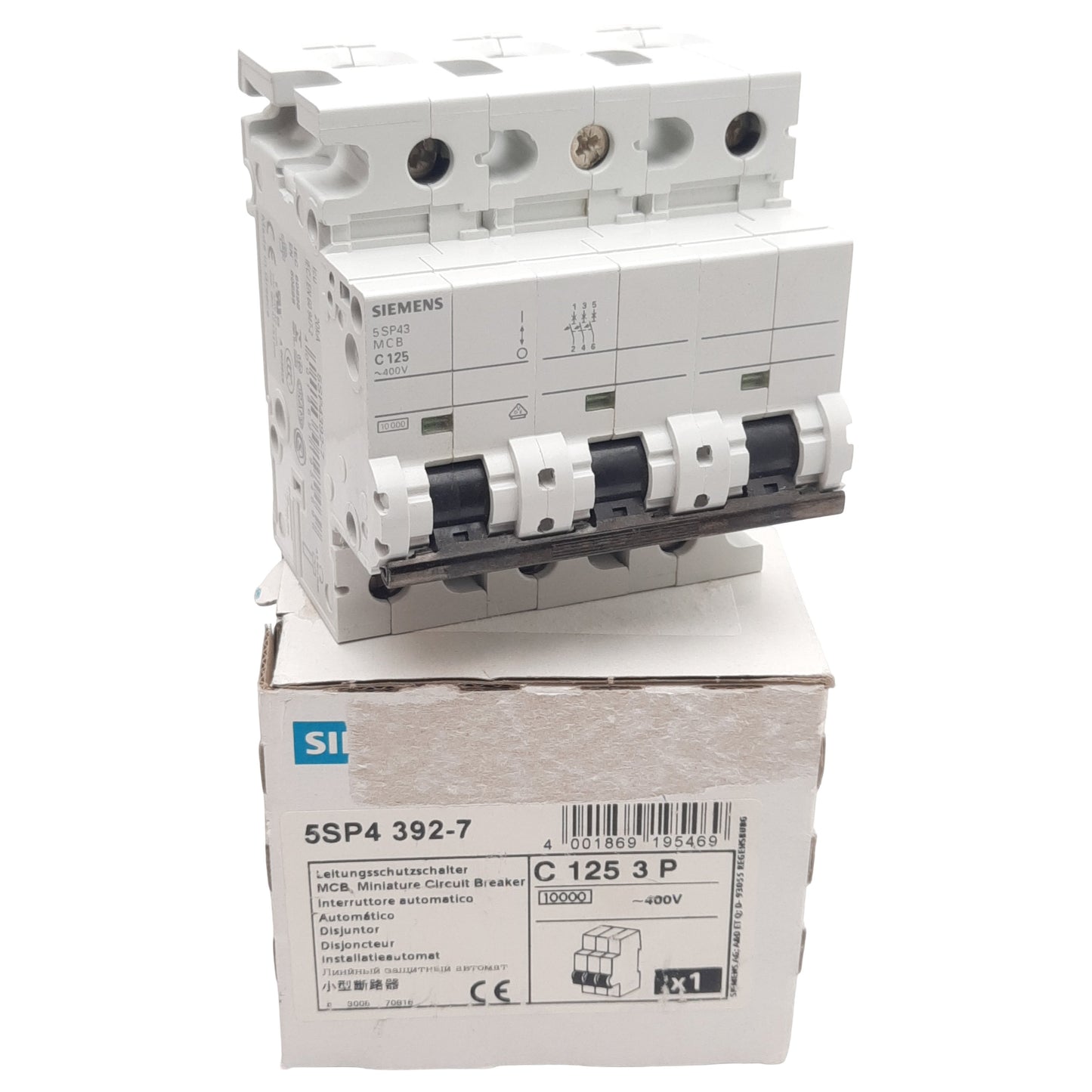 New Siemens 5SP4392-7 Circuit Breaker, 3-Pole, 125A 400VAC, DIN Rail Mount