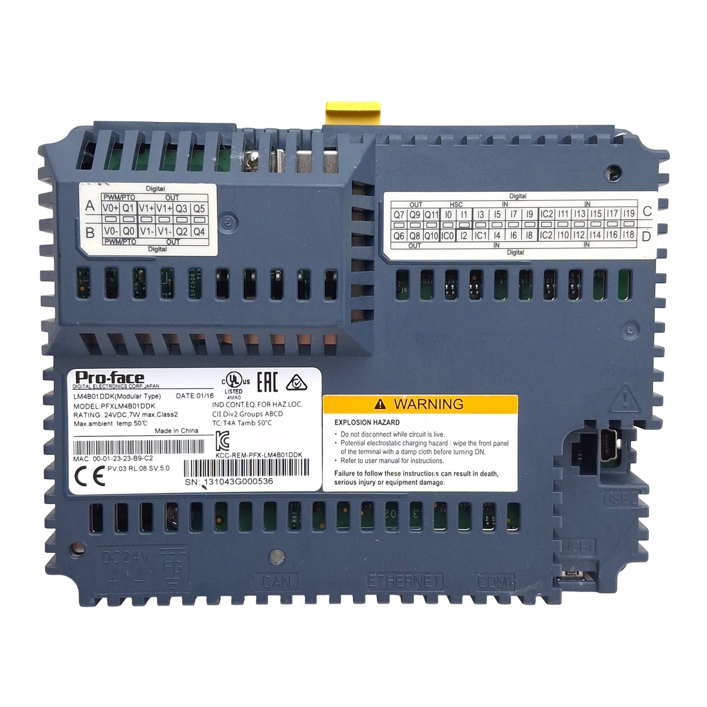 Used Pro-face PFXLM4B01DDK HMI Rear Module, DIO / Sink Output, RS-232C/RS-485, 24VDC