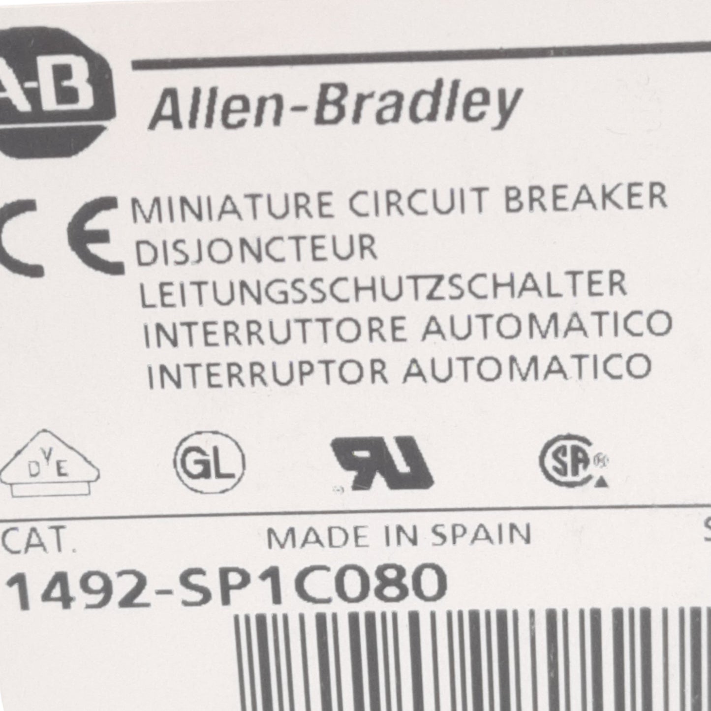 New Allen Bradley 1492-SP1C080 Circuit Breaker, 240/415 VAC, 1Pole, 8A, DIN Rail