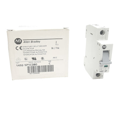 New Allen Bradley 1492-SP1C080 Circuit Breaker, 240/415 VAC, 1Pole, 8A, DIN Rail