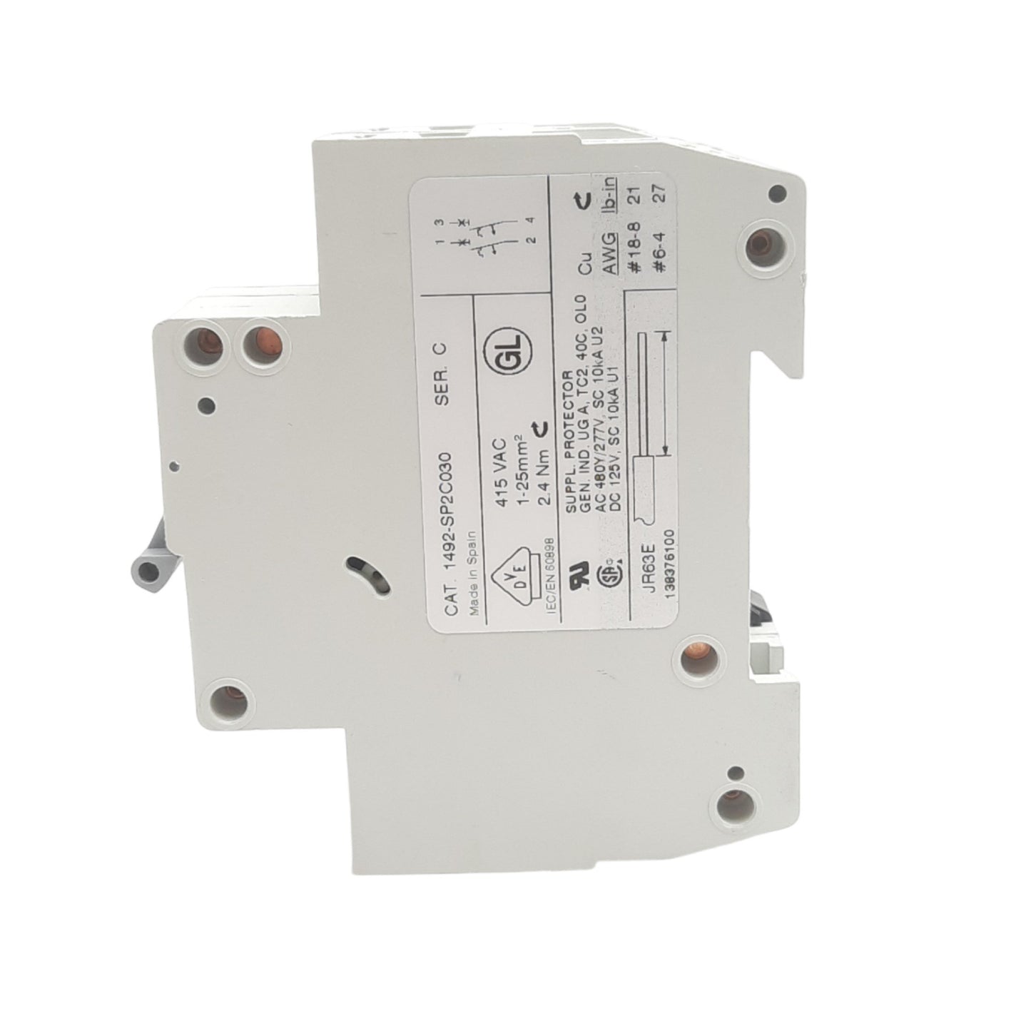 New Allen Bradley 1492-SP2C030 Circuit Breaker, 415 VAC, 2 Pole, 3A, DIN Rail