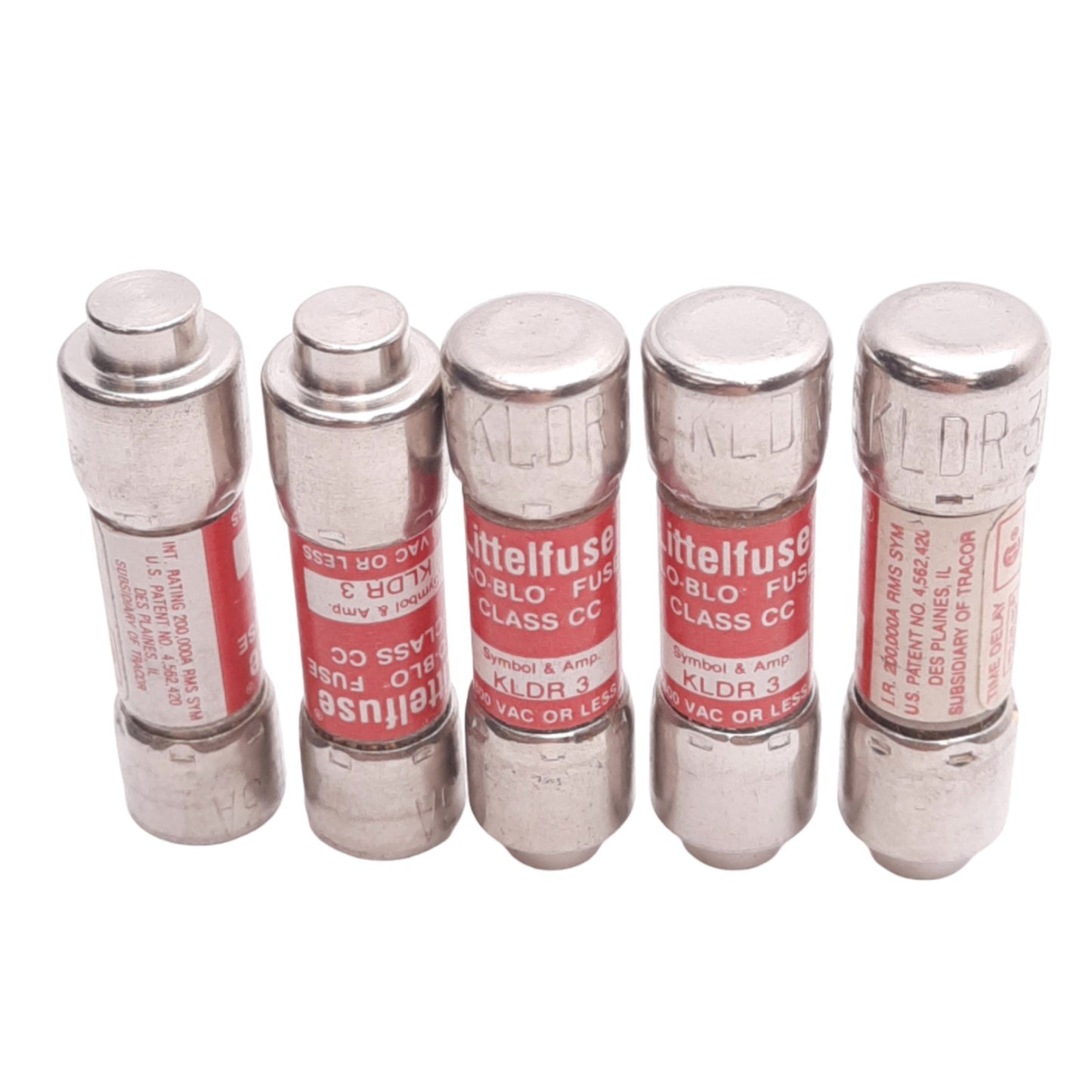 New Lot of 5 Littelfuse KLDR3 Time Delay Midget Fuses, 3A 600VAC, Class CC